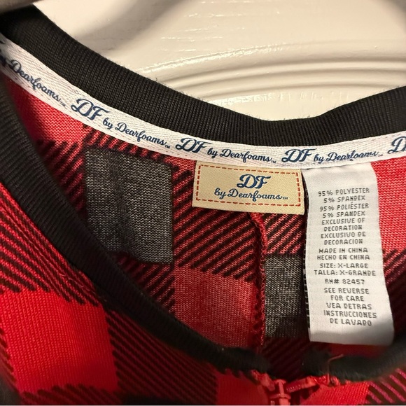 Dearfoams XL Buffalo Plaid One Piece Pajamas Cozy Bear Patch Lounge Sleeper - Picture 5 of 6